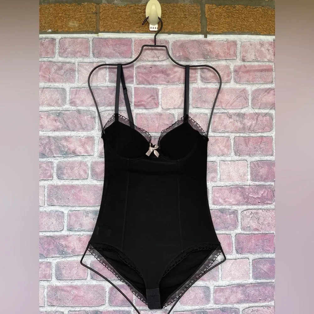 Eres Black Lace Trimmed Body Suit Size 36b